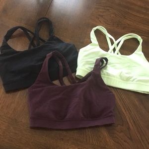 Three size 6 Lululemon Energy Bras